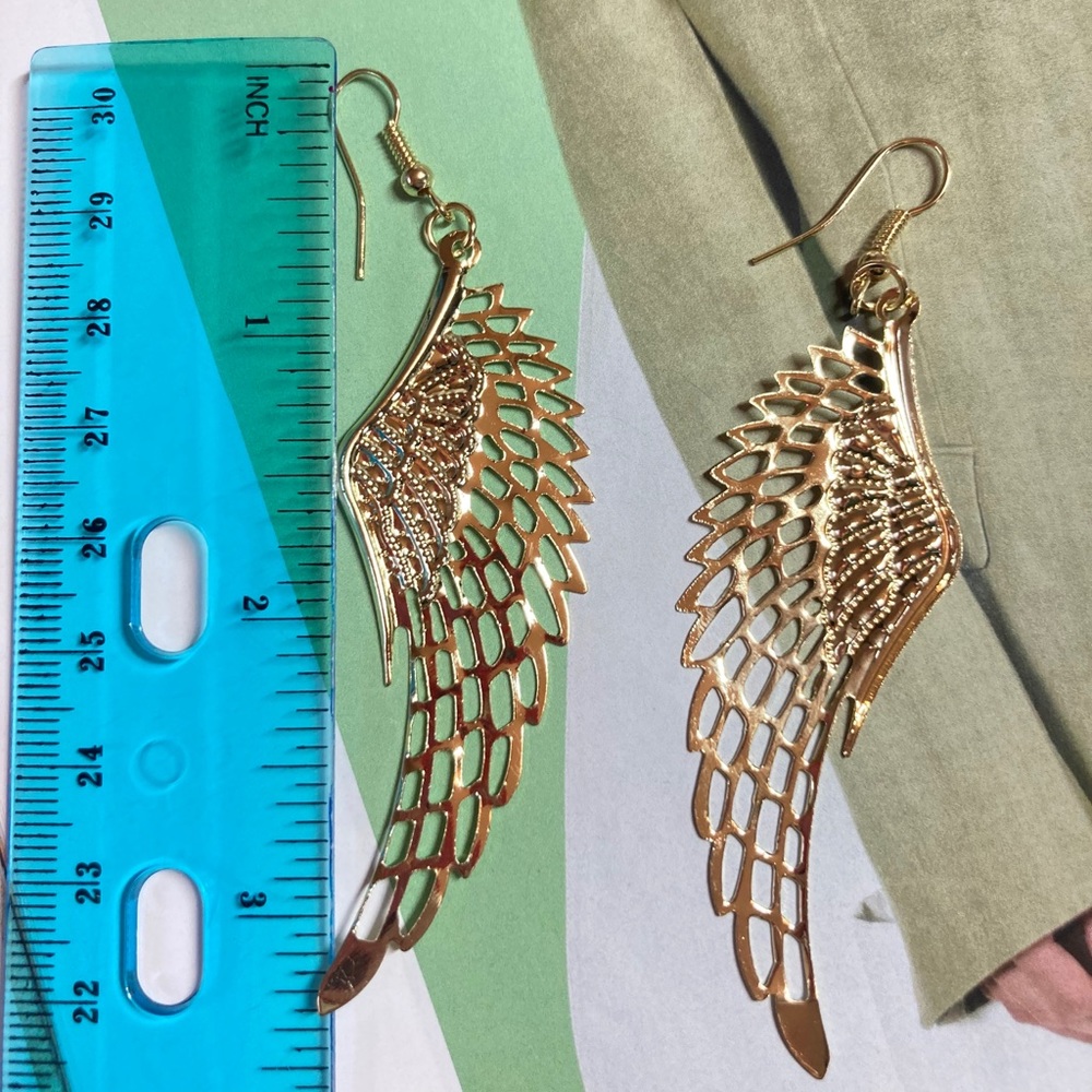 Gold Tone Big Wings Earrings - Picture 3 of 3